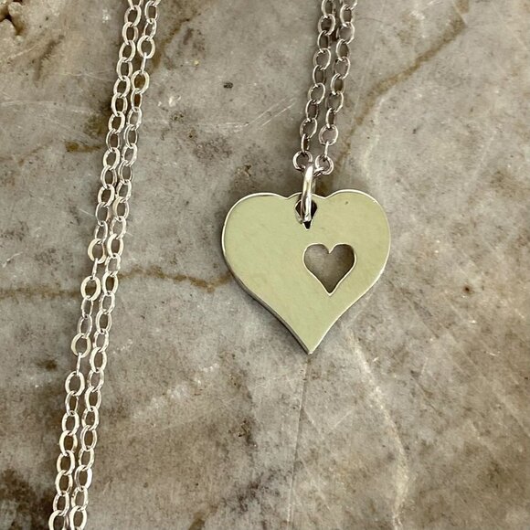 Sterling Silver 925 EFY Dainty Double Heart Pendant Necklace 18" Cable Chain - Picture 12 of 16